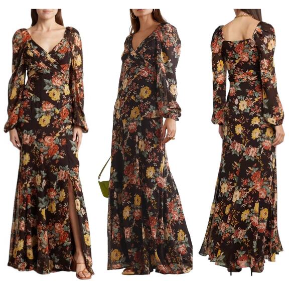 Veronica Beard NWT Avani Floral Print Silk Maxi Dress Size 0 Chiffon Long Sleeve - Picture 1 of 13